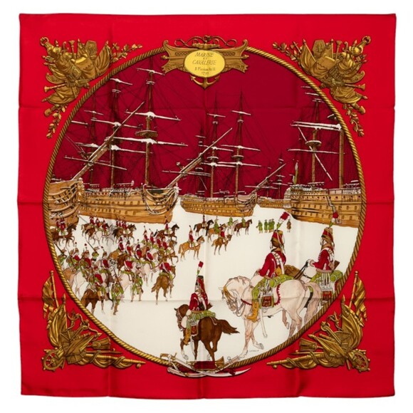HERMES Authentic Red Silk Scarf - Picture 1 of 6